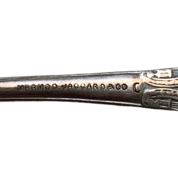 Antique MERMOD JACCARD CO PAI.81 Silver Spoon Silverware Kitchen Serving - Picture 9 of 14